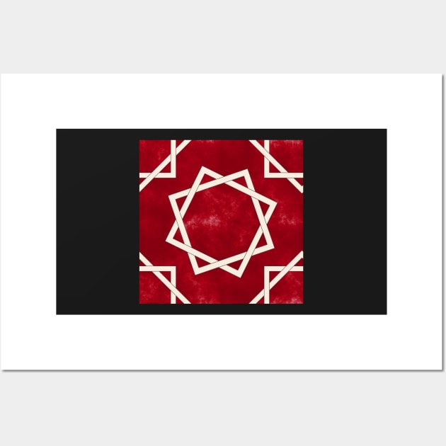 Octagrams on Red Clouds Pattern Wall Art by SolarCross